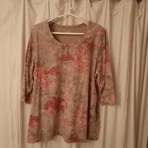 Catherines Tan & Rose 3/4 Sleeve Tee 1X